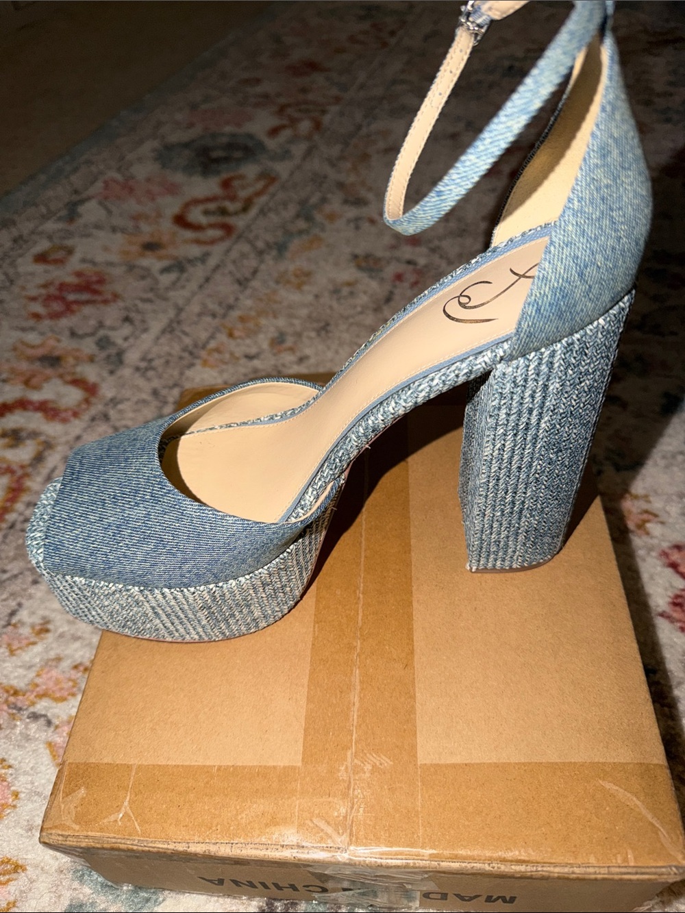 Jessica Simpson Light Blue Denim Peep-Toe Platform Sandals with Ankle Strap - Picture 5 of 5